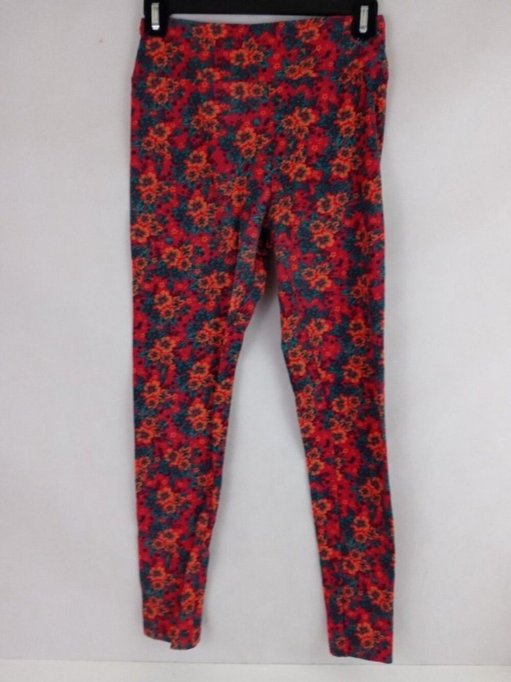 LuLaRoe OS Leggings Red With Orange & Jade Floral Designs